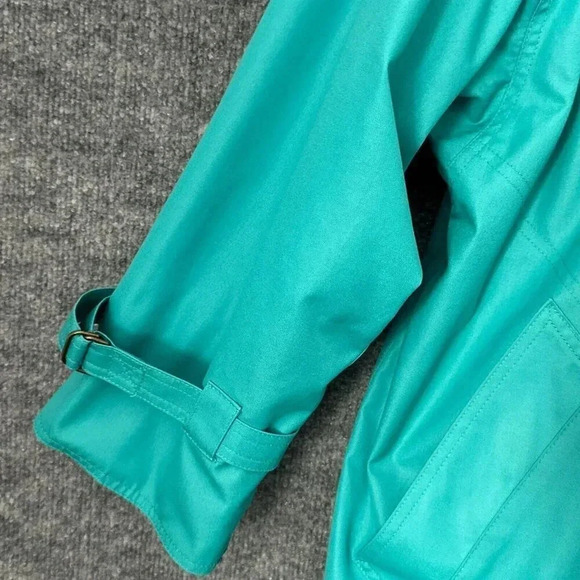 Vintage London Fog Trench Coat Womens L / 14 Teal Bold Double Breasted Jacket - Picture 8 of 16